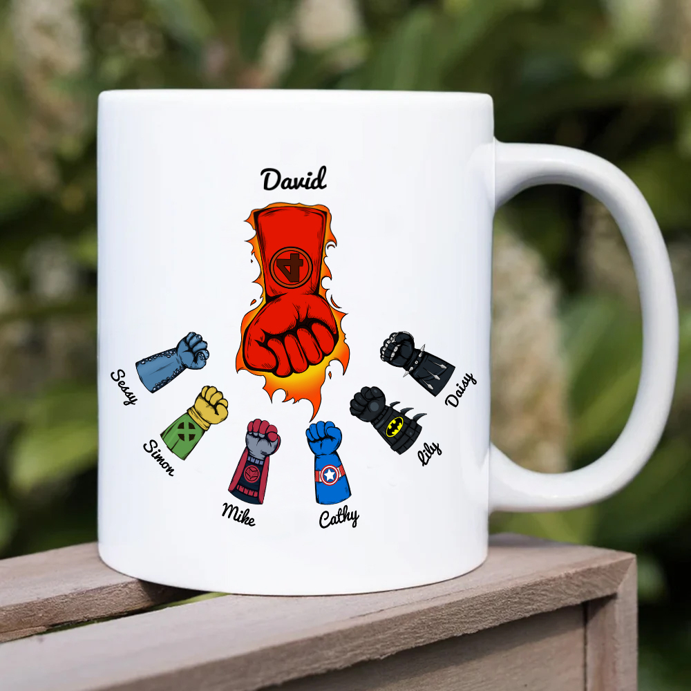 Father's Day Gifts Custom Fists Bump Hero Personalized Names Coffee Mug for Dad - 
