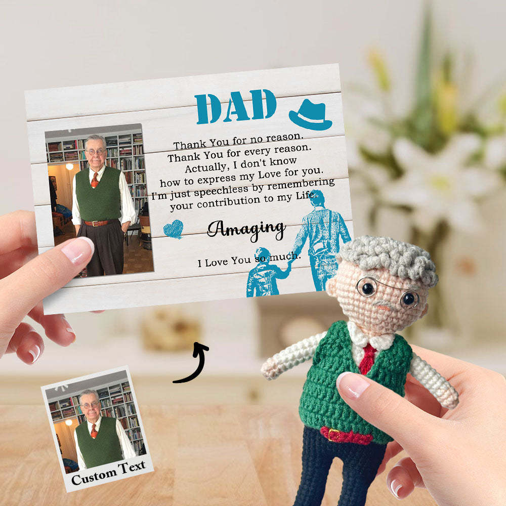 Custom Crochet Doll from Photo Handmade Look alike Dolls Gifts for Dad with Personalized Name Card - CustomPhotoWallet