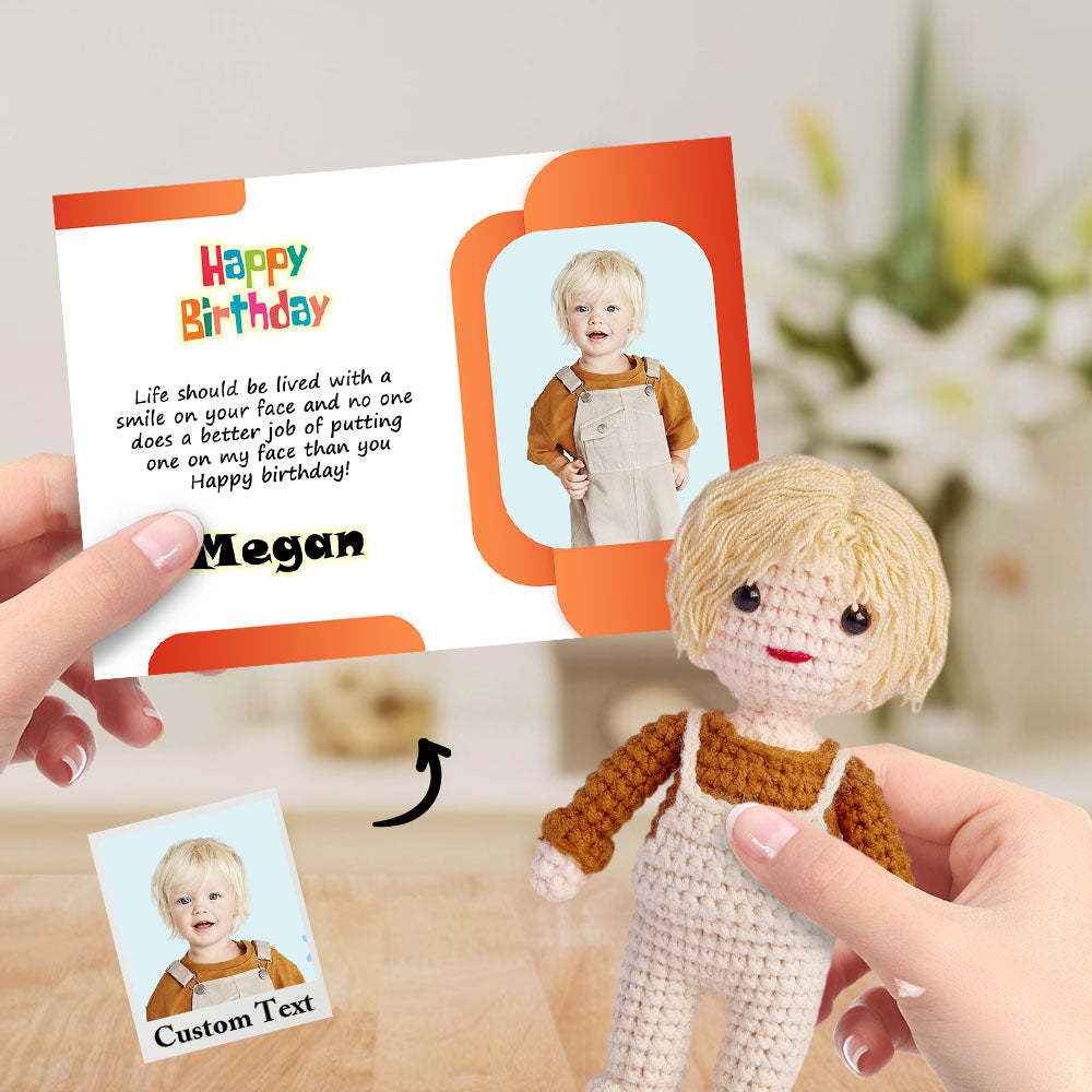 Birthday Gifts for Kids Custom Crochet Doll from Photo Handmade Look alike Dolls with Personalized Name Card - CustomPhotoWallet