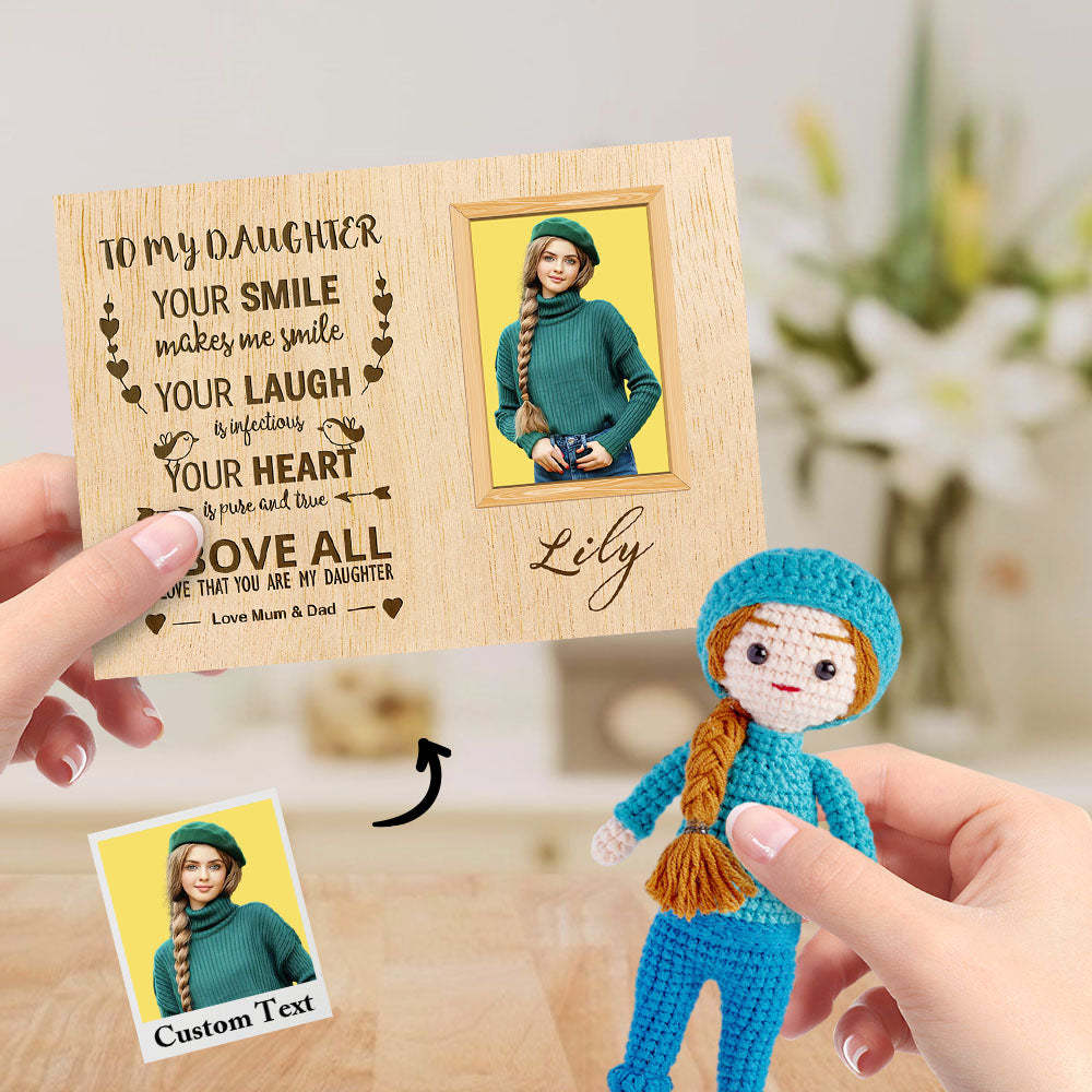 Gifts for Daughter Custom Crochet Doll from Photo Handmade Look alike Dolls with Personalized Name Card - CustomPhotoWallet