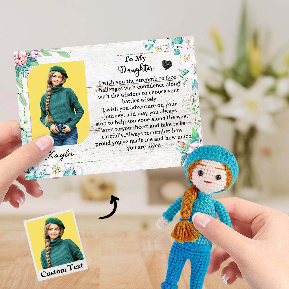 To My Daughter Custom Crochet Doll from Photo Handmade Look alike Dolls with Personalized Name Card Gifts for Her - CustomPhotoWallet
