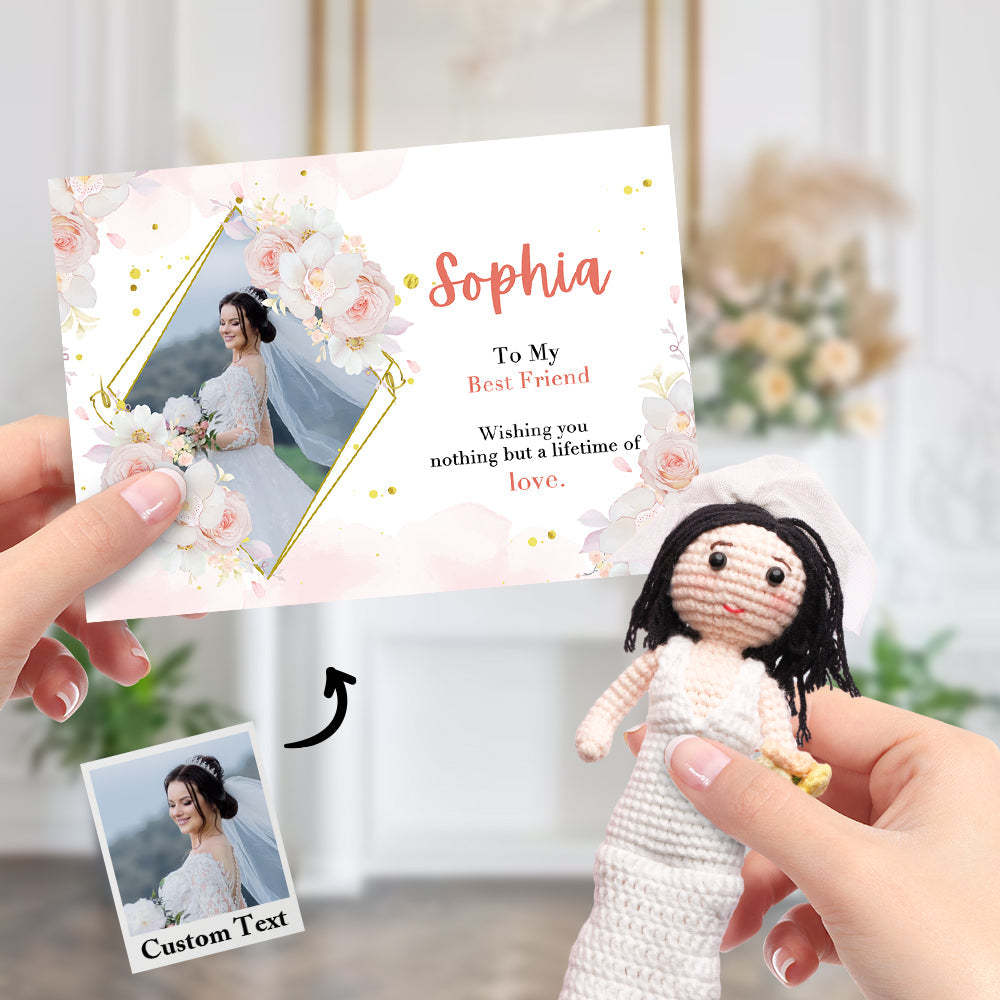 Bridal Shower Gift Custom Crochet Doll from Photo Handmade Look alike Dolls with Personalized Name Card - CustomPhotoWallet