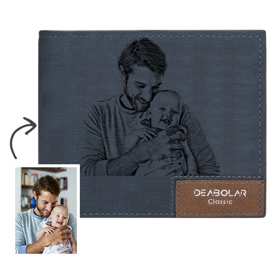Men's Custom Photo Wallet - Blue Leather - 