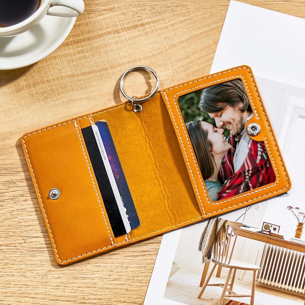 Custom Engraved Wallet Colorful ID Holder Leather Keychain Gifts - CustomPhotoWallet