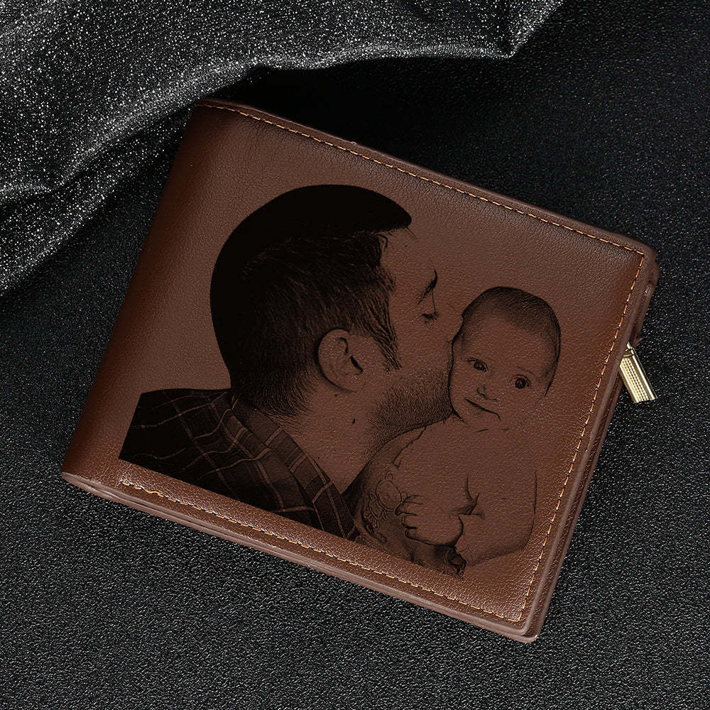 Custom Photo Engraved Leather Wallet Father's Day Gift for Dad - NameNecklace