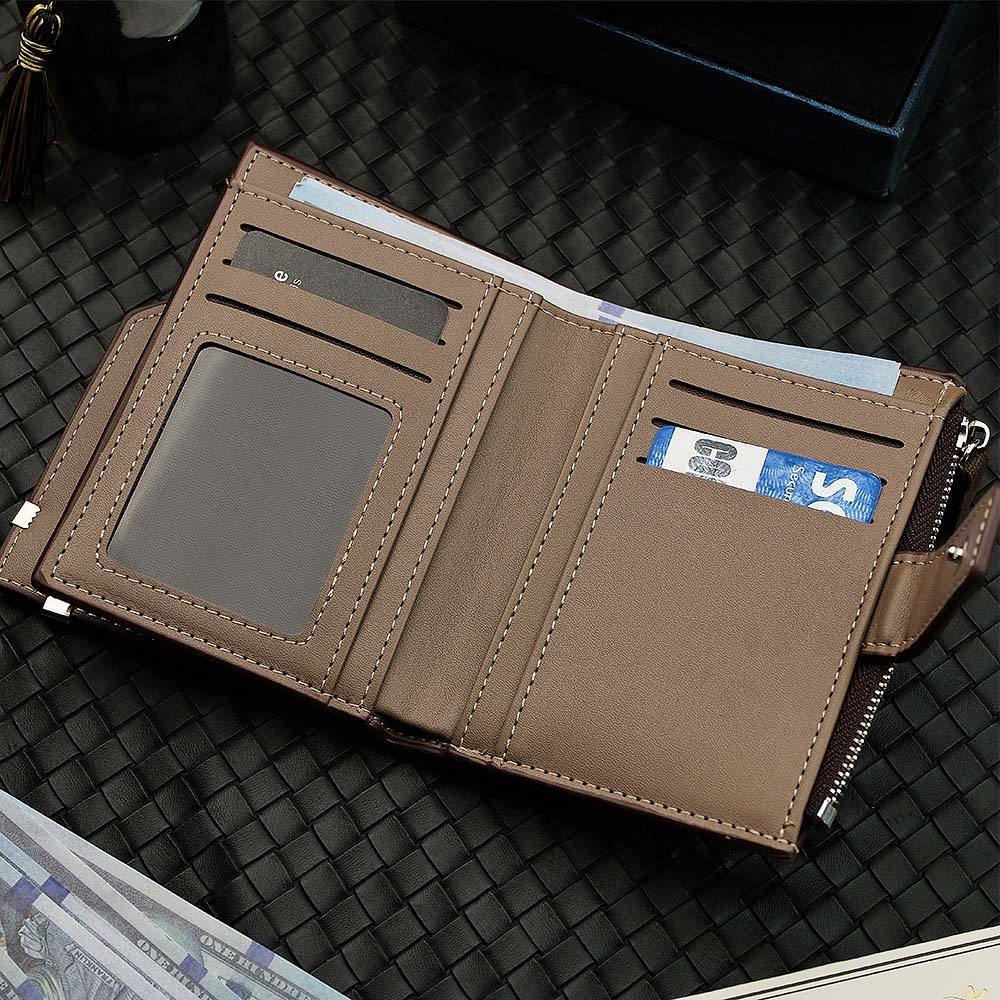 Personalized Photo Men's Foldable Leather Wallet with Text Father's Day Birthday Gift for Him - CustomPhotoWallet