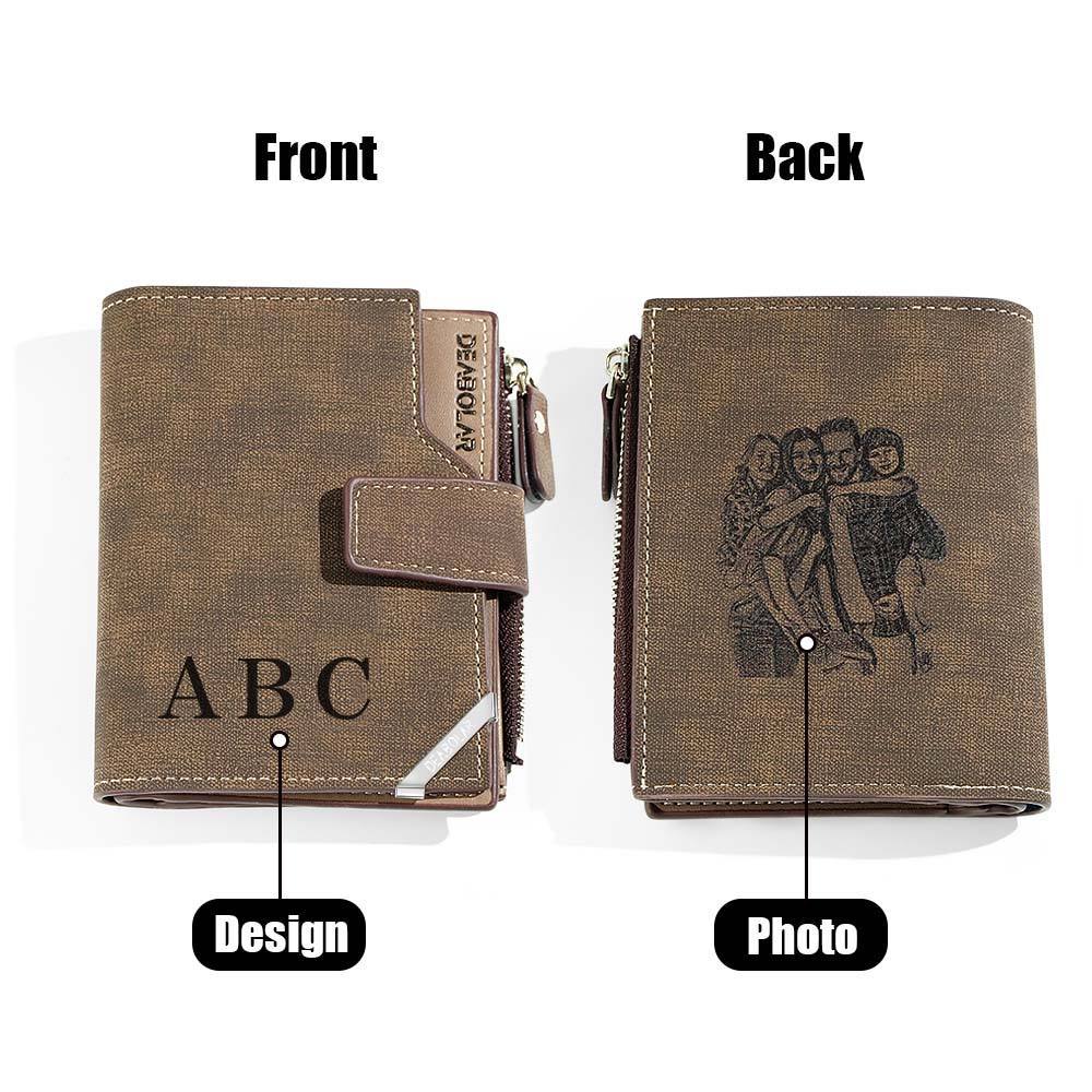 Personalized Photo Men's Foldable Leather Wallet with Text Father's Day Birthday Gift for Him - CustomPhotoWallet