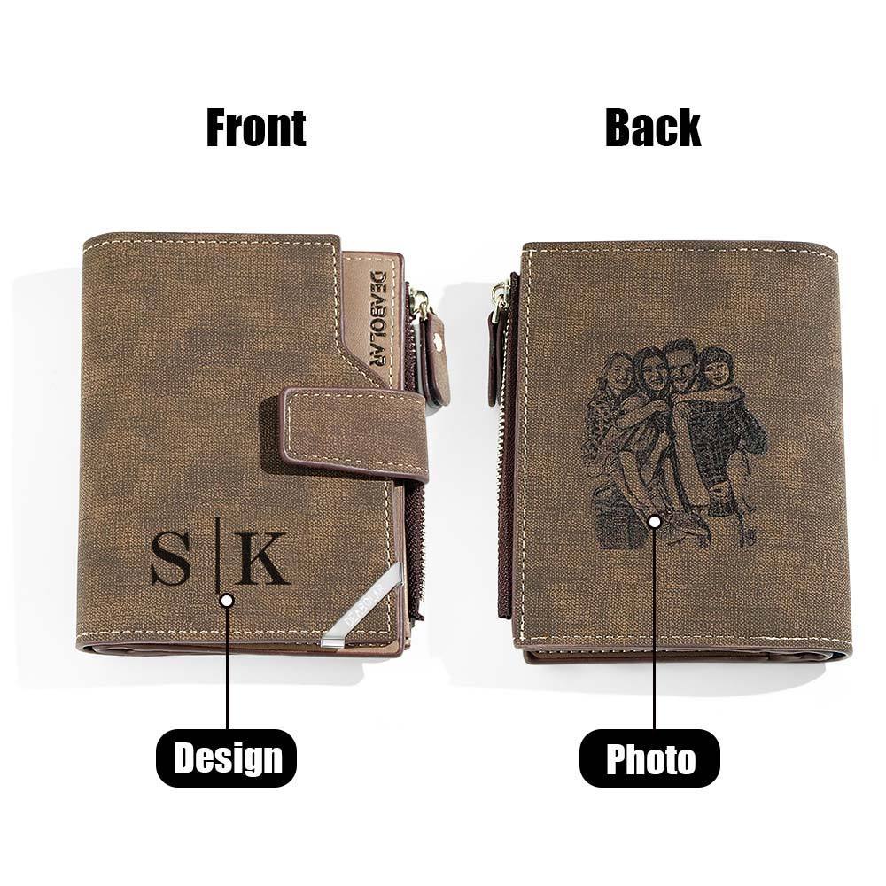 Personalized Photo Men's Foldable Leather Wallet with Text Father's Day Birthday Gift for Him - CustomPhotoWallet