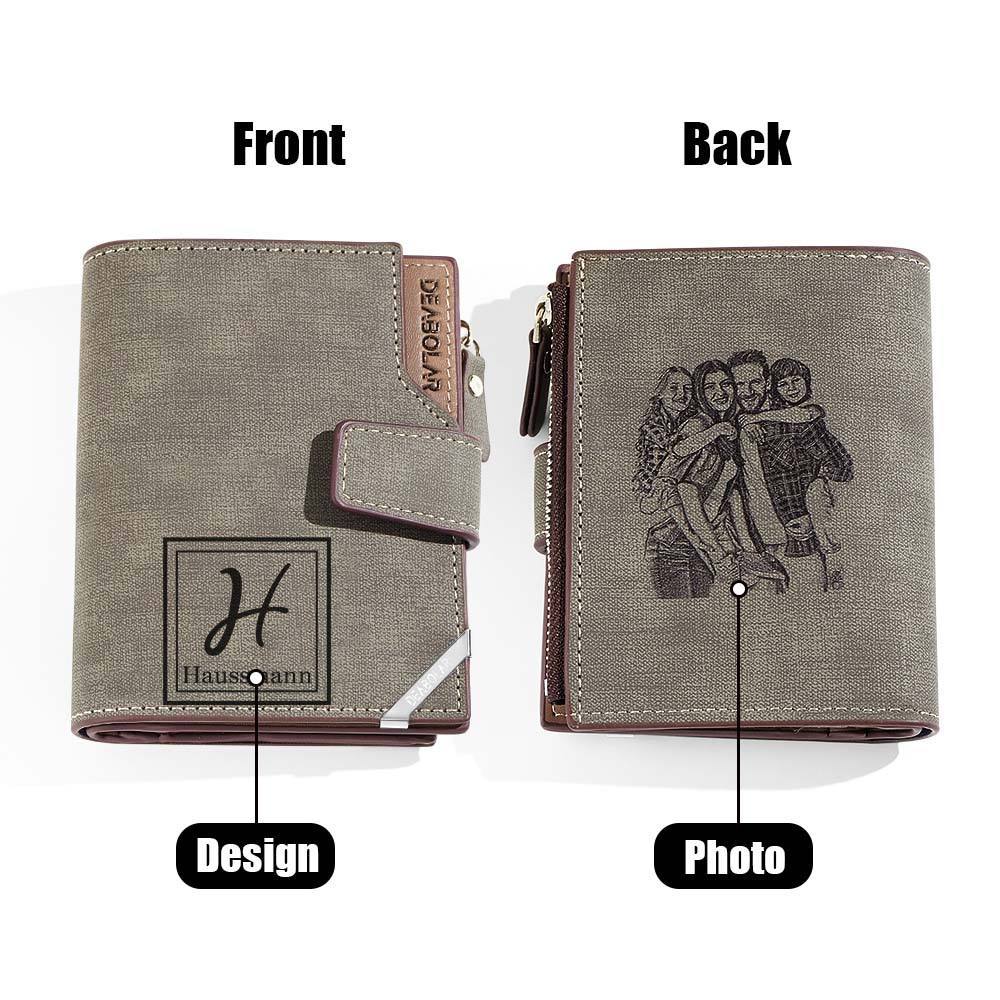 Personalized Photo Men's Foldable Leather Wallet with Text Father's Day Birthday Gift for Him - CustomPhotoWallet