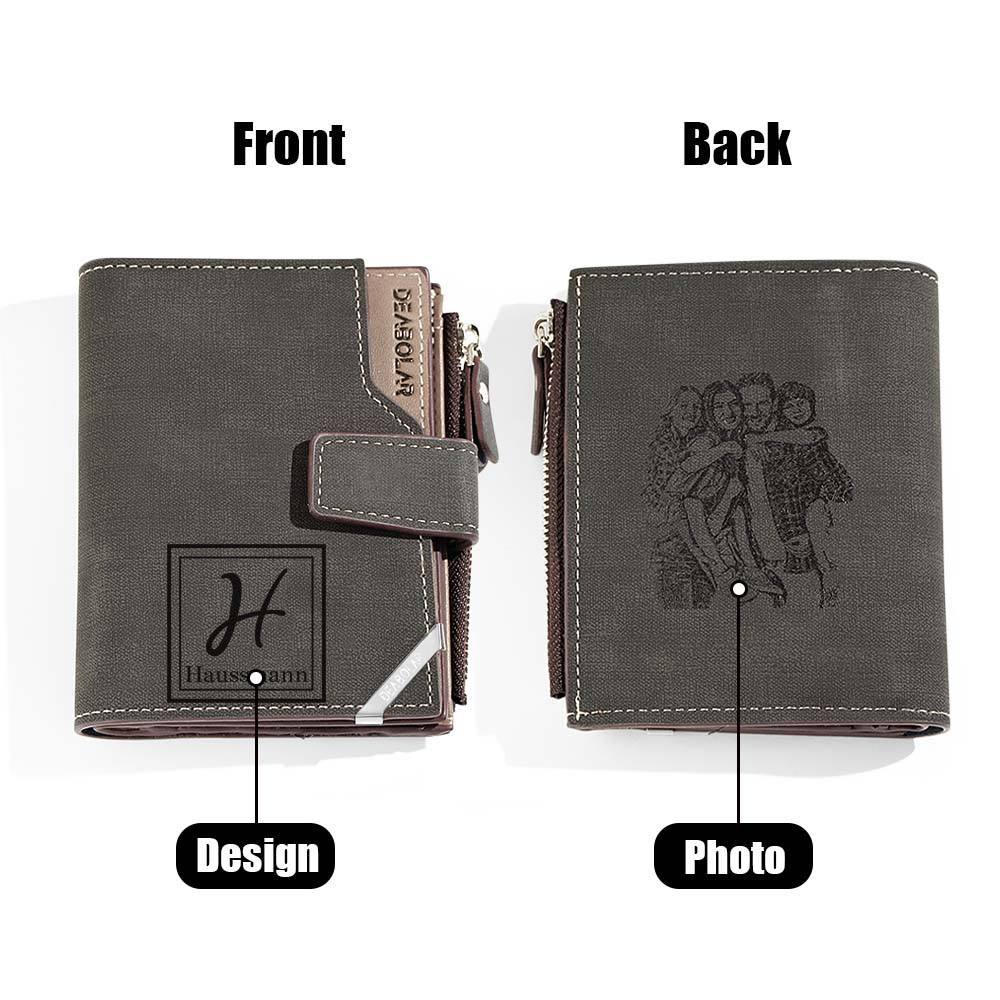 Personalized Photo Men's Foldable Leather Wallet with Text Father's Day Birthday Gift for Him - CustomPhotoWallet