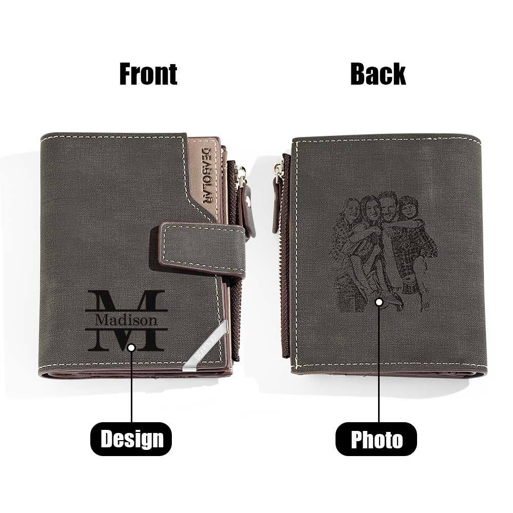 Personalized Photo Men's Foldable Leather Wallet with Text Father's Day Birthday Gift for Him - CustomPhotoWallet