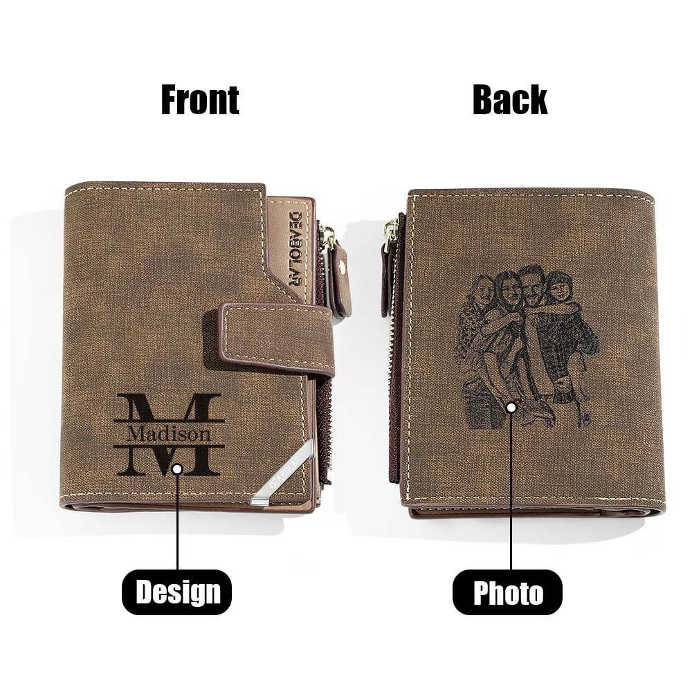Personalized Photo Men's Foldable Leather Wallet with Text Father's Day Birthday Gift for Him - CustomPhotoWallet