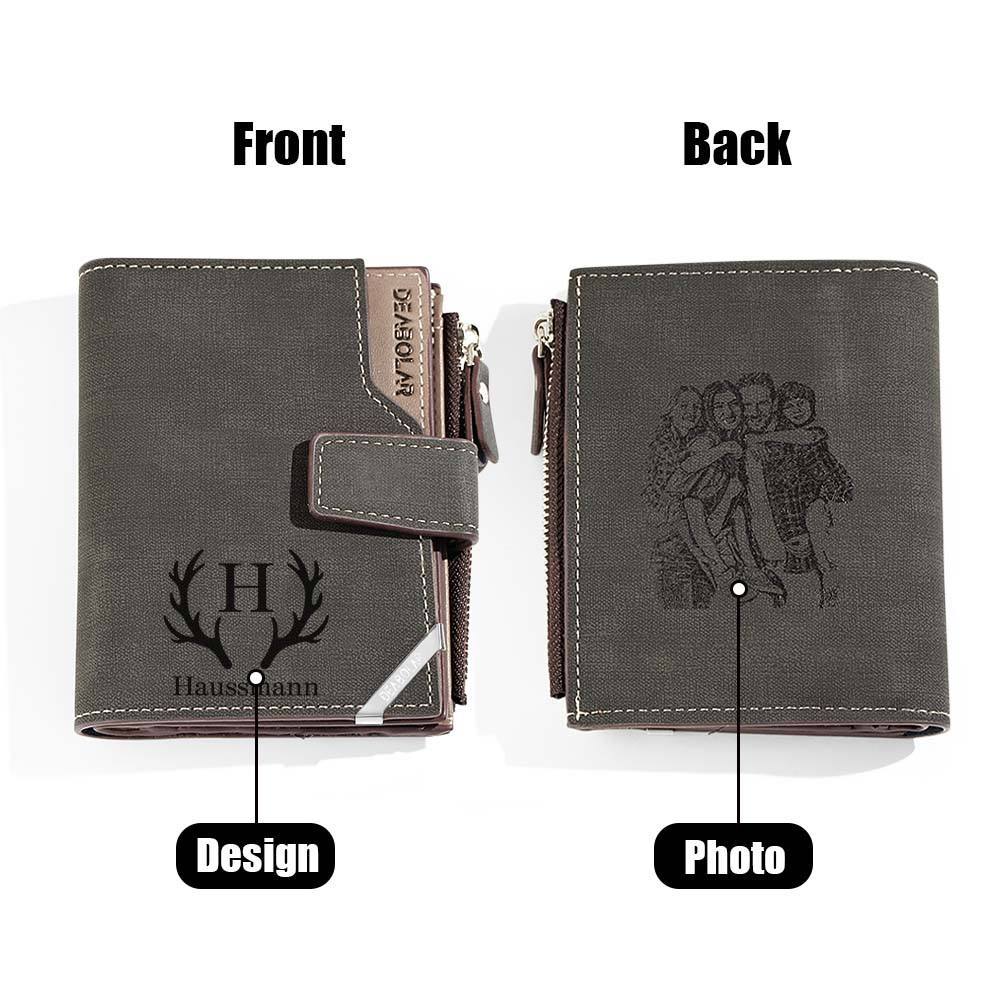 Personalized Photo Men's Foldable Leather Wallet with Text Father's Day Birthday Gift for Him - CustomPhotoWallet