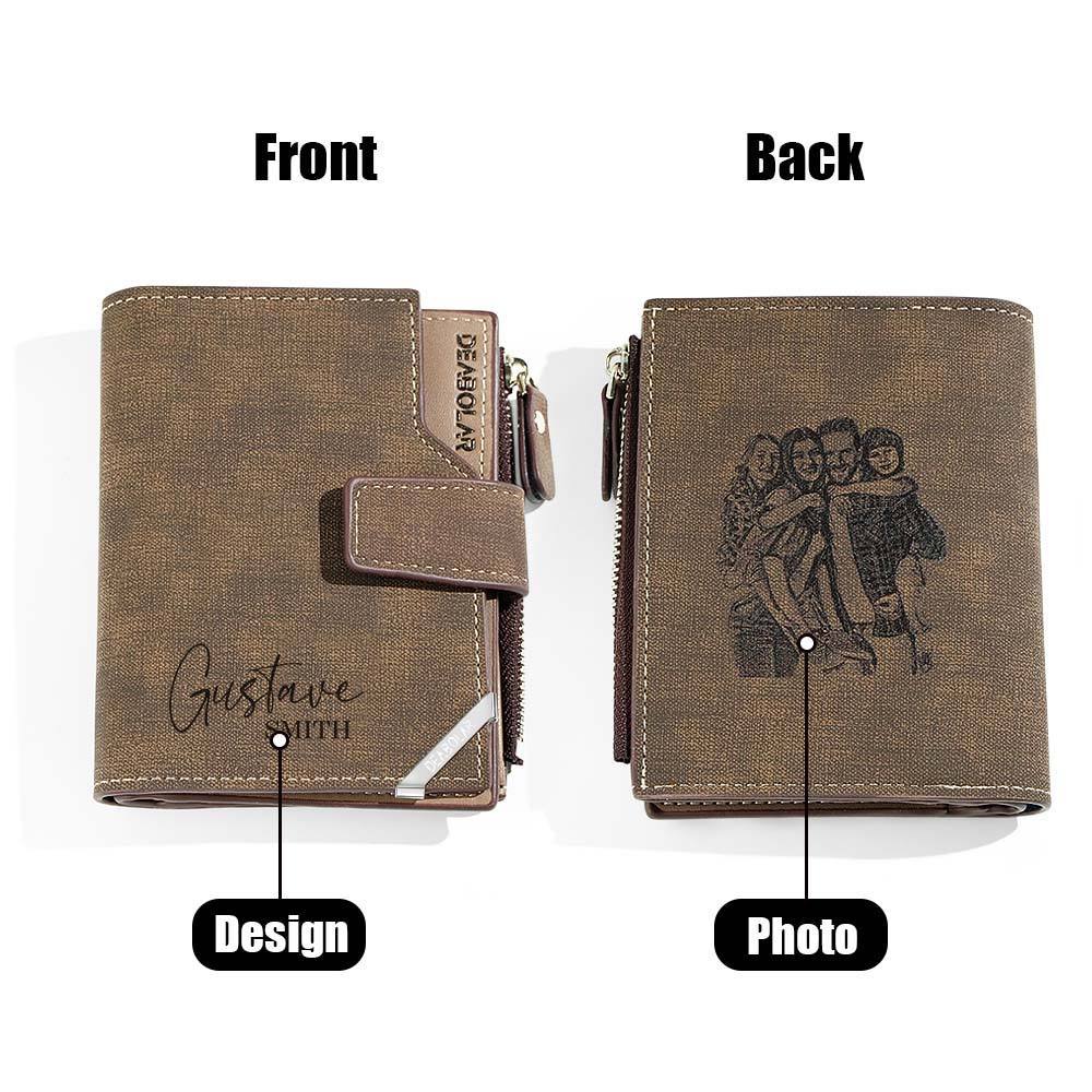 Personalized Photo Men's Foldable Leather Wallet with Text Father's Day Birthday Gift for Him - CustomPhotoWallet