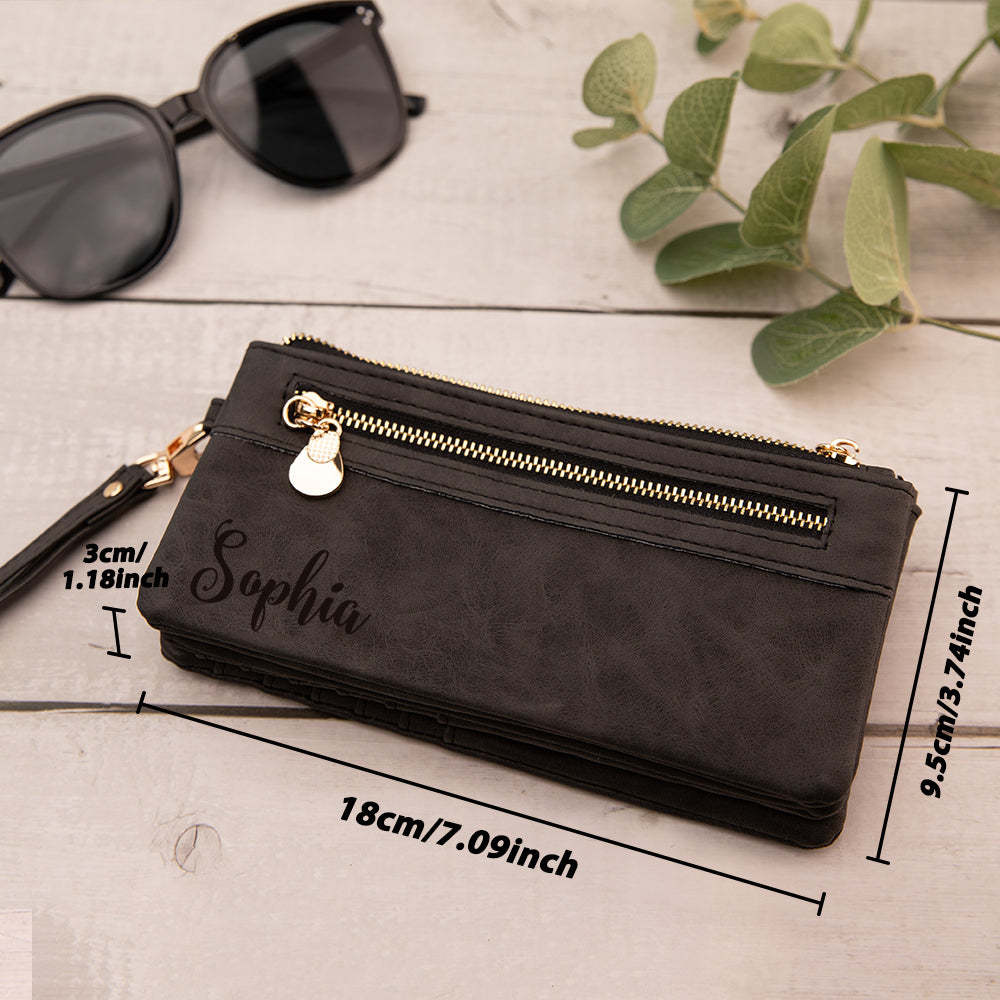 Personalised Leather Wallet with Wristlet Custom Text Wallet Birthday Bridesmaid Gift for Her - CustomPhotoWallet