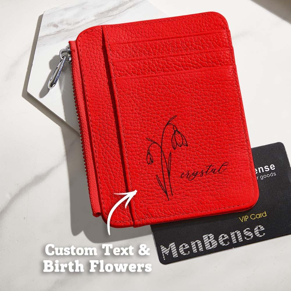 Personalized Birth Flower Leather Wallet with Name 8 Card Slots Wallet Birthday Gift for Her -