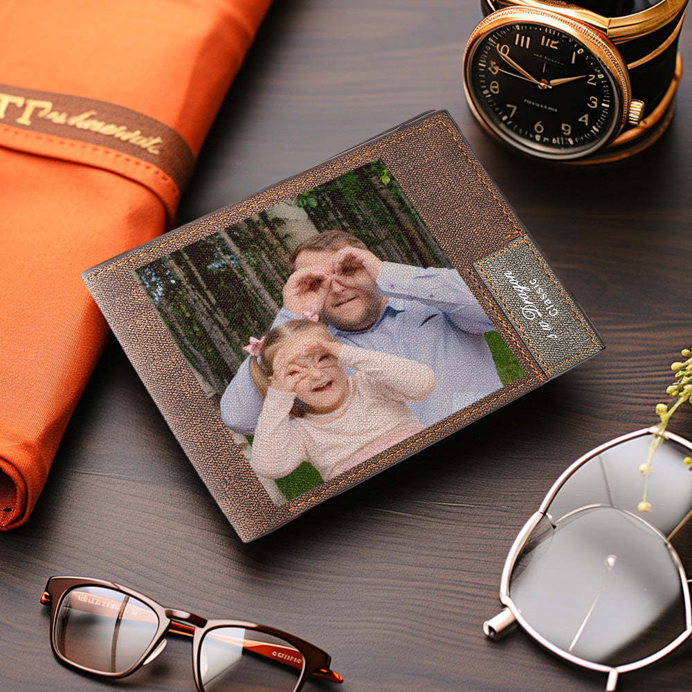 Gift for Him Men's Wallet Custom Photo Wallet Men's Bifold Short Wallet Brown Color Printing for Dad - CustomPhotoWallet