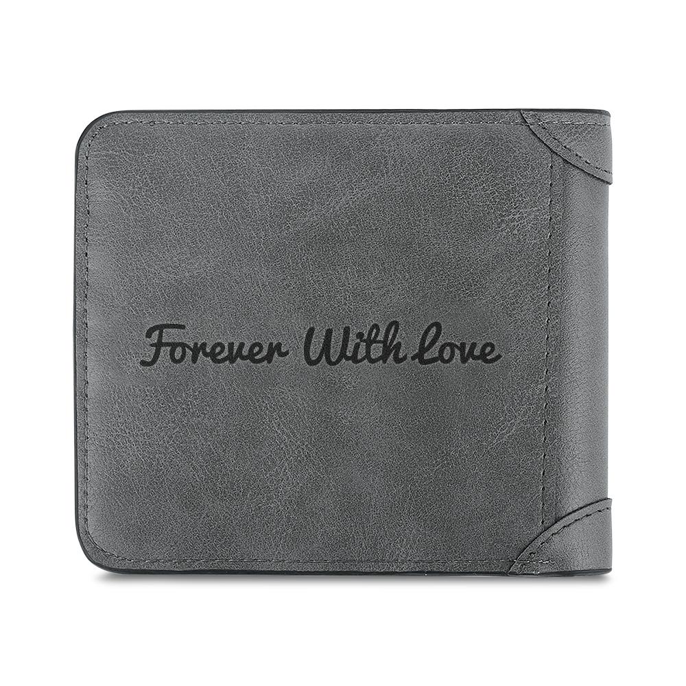 Custom Men's Photo Engraved Wallet Grey Leather