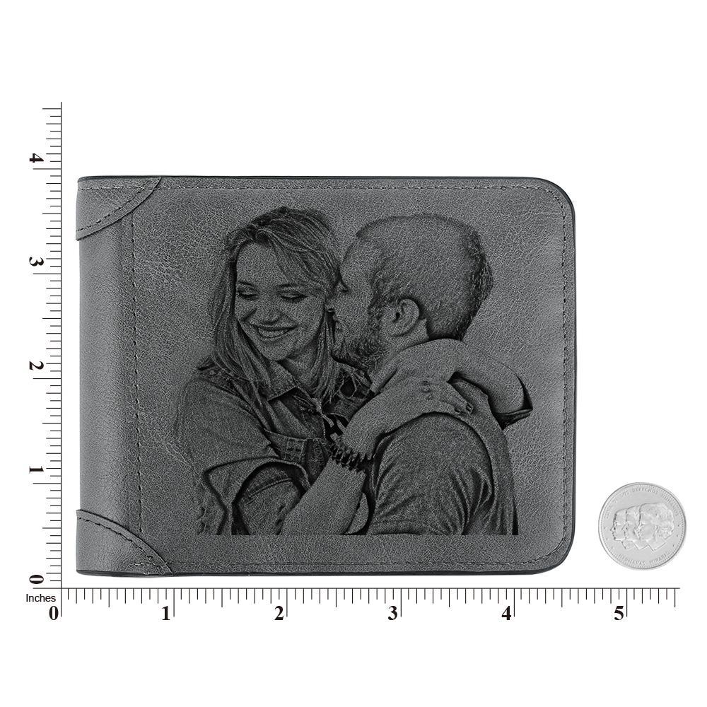 Men's Custom Engraved Photo Wallet Grey Leather