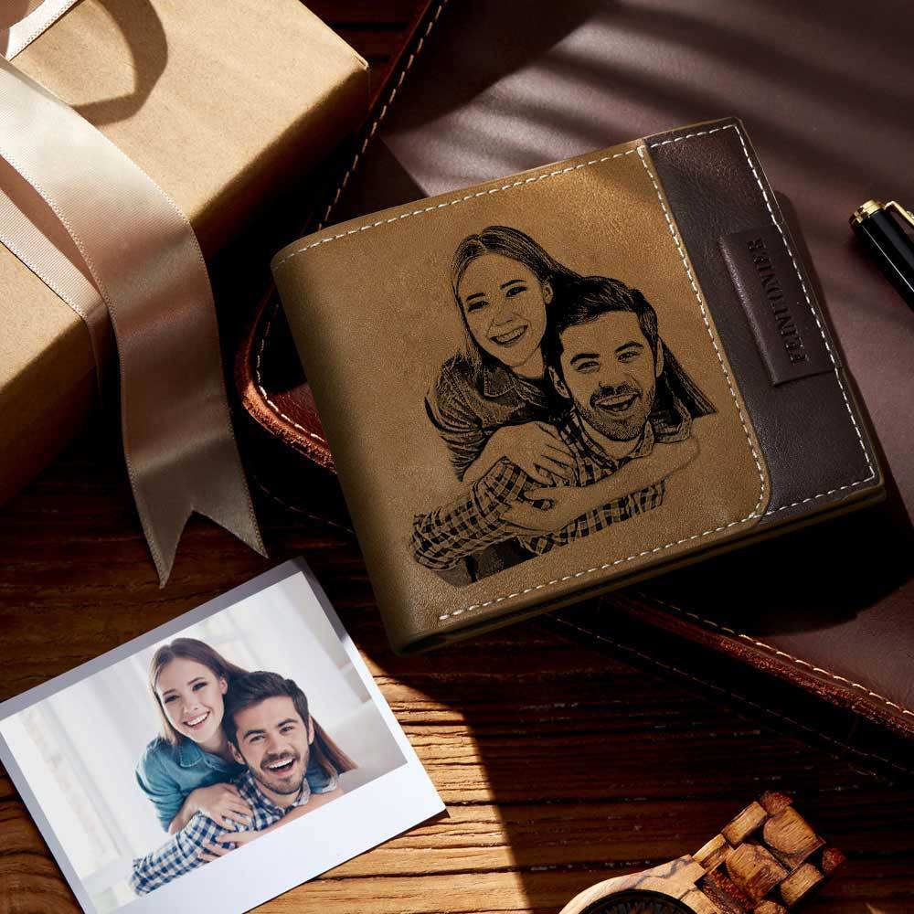 Best Gift Choice - Custom Photo Engraved Wallet RFID Blocking Wallet Brown Personalized Wallets