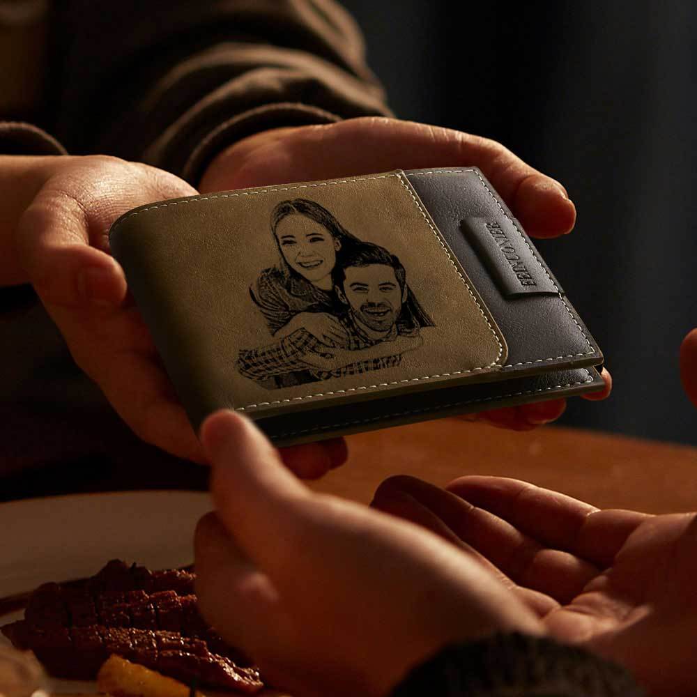 Best Gift Choice - Custom Photo Engraved Wallet RFID Blocking Wallet Brown Personalized Wallets