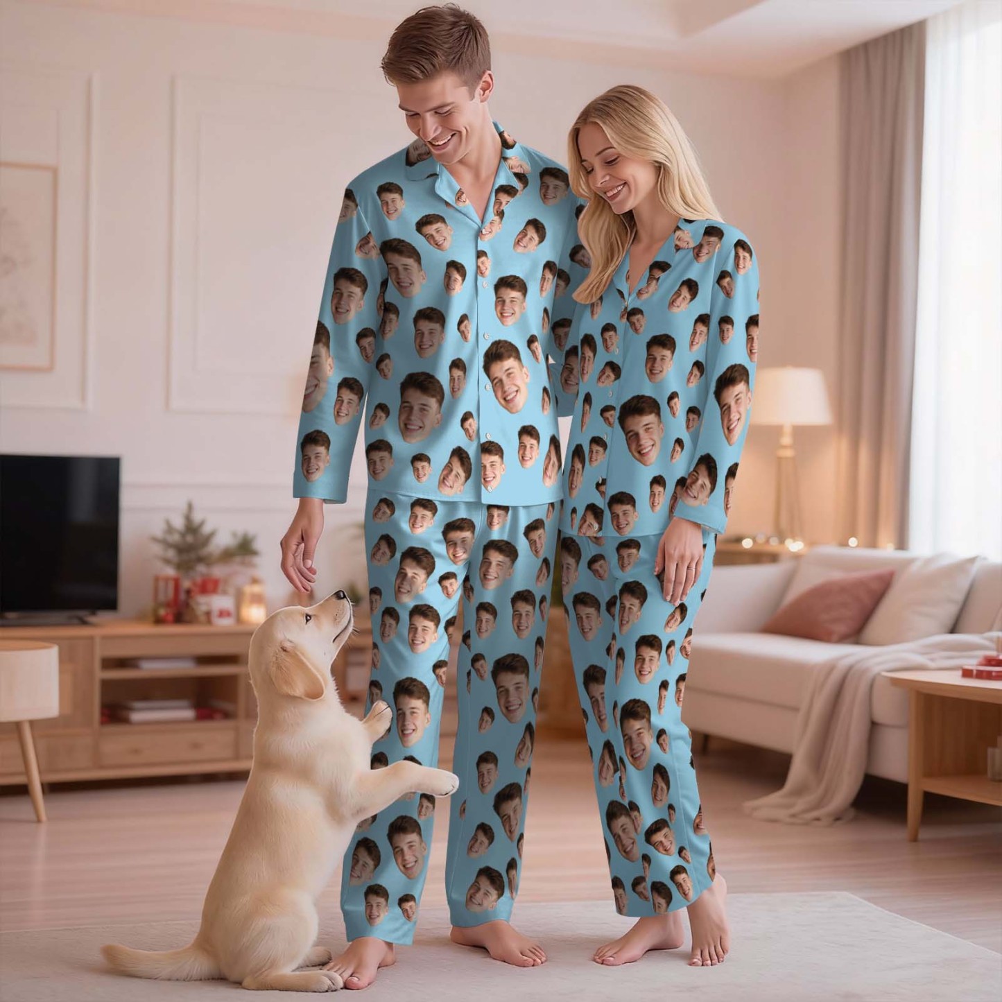 Custom Face Pajama Set,Christmas Pajamas,Personalized Photo Pajamas,Men Women Pajamas Bridal Party Birthday Anniversary Day Gifts,dog gifts - 
