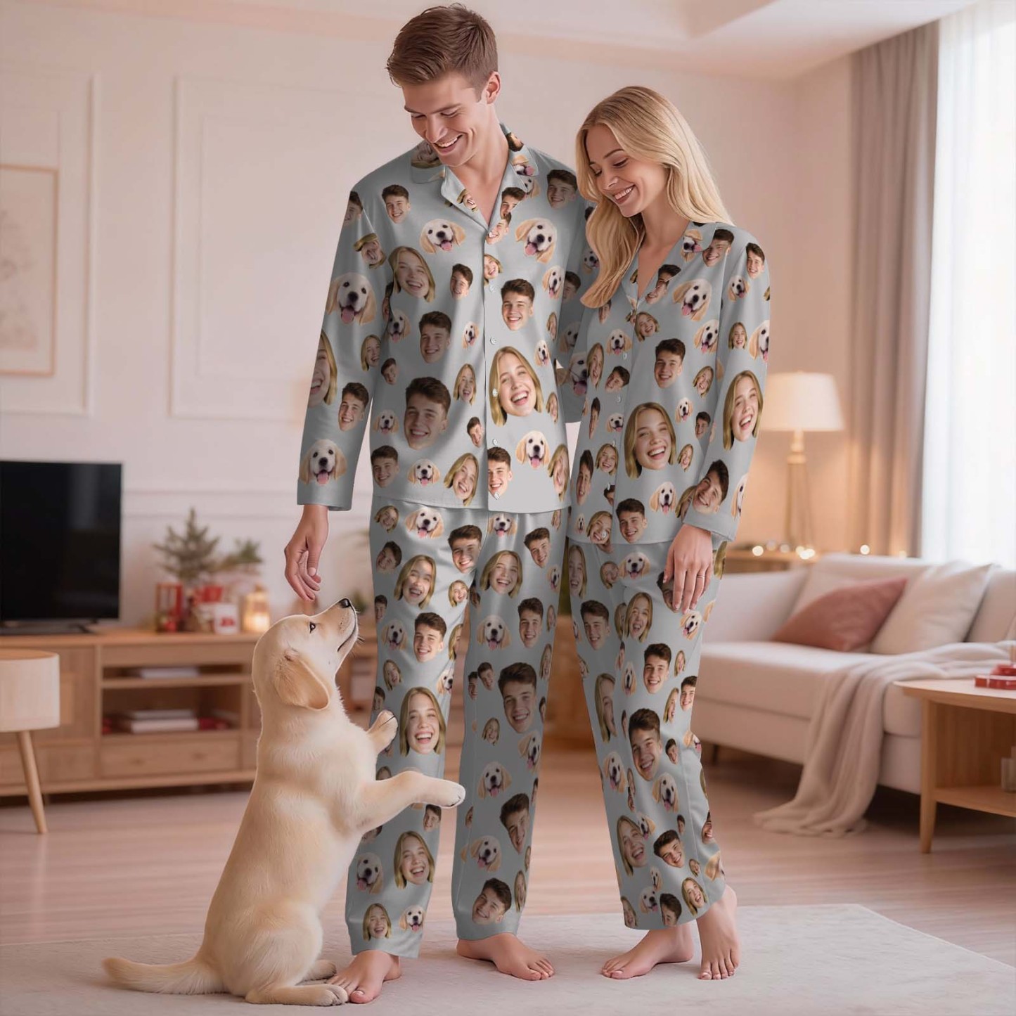 Custom Face Pajama Set,Christmas Pajamas,Personalized Photo Pajamas,Men Women Pajamas Bridal Party Birthday Anniversary Day Gifts,dog gifts - 