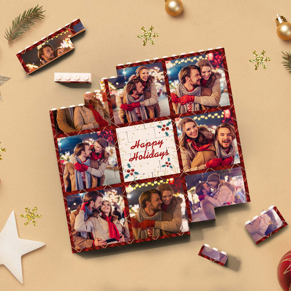 Custom Building Block Puzzle Square Photo Brick Happy Holidays - CustomPhotoWallet