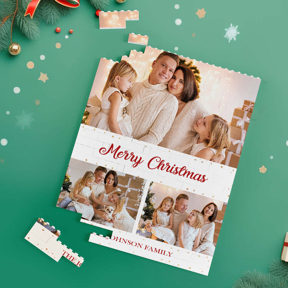Custom Building Block Puzzle Vertical Building Photo Brick Merry Christmas - CustomPhotoWallet