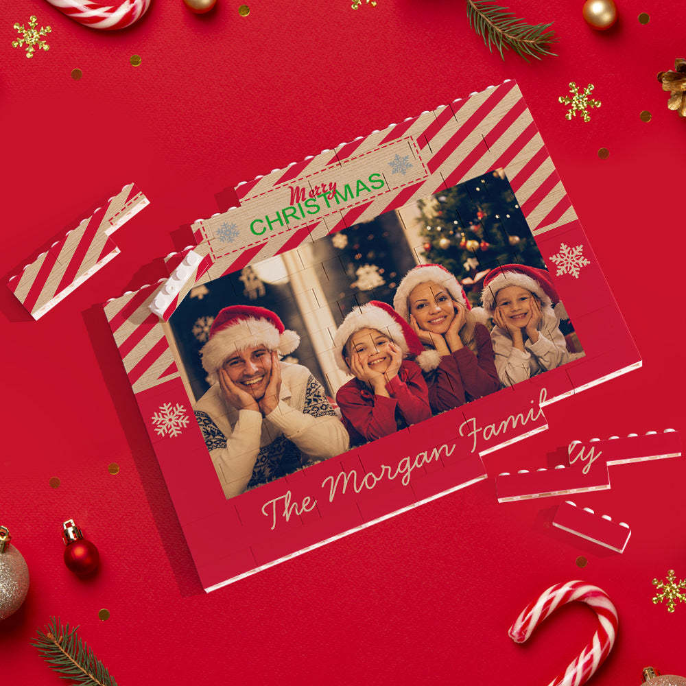 Custom Building Block Puzzle Personalized Horizontal Trio Photo Brick Merry Christmas - CustomPhotoWallet