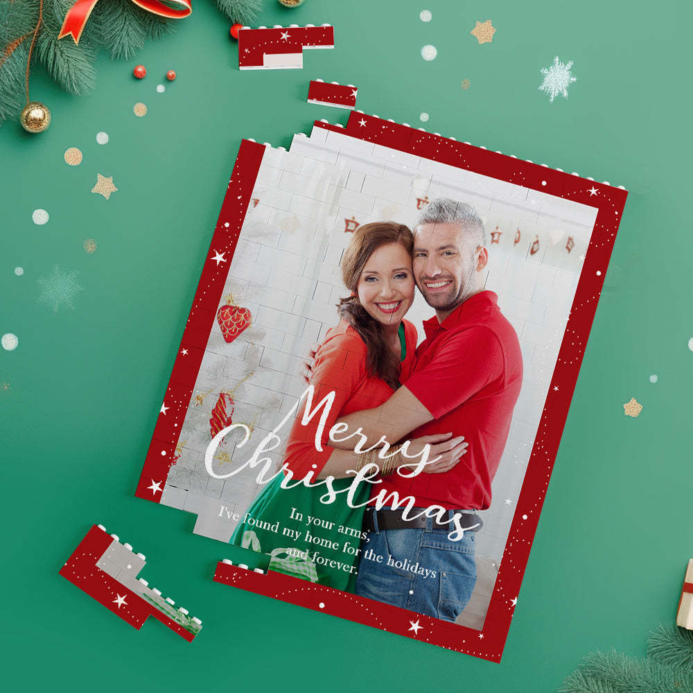 Custom Building Block Puzzle Personalized Vertical Building Photo Bricks Merry Christmas - CustomPhotoWallet