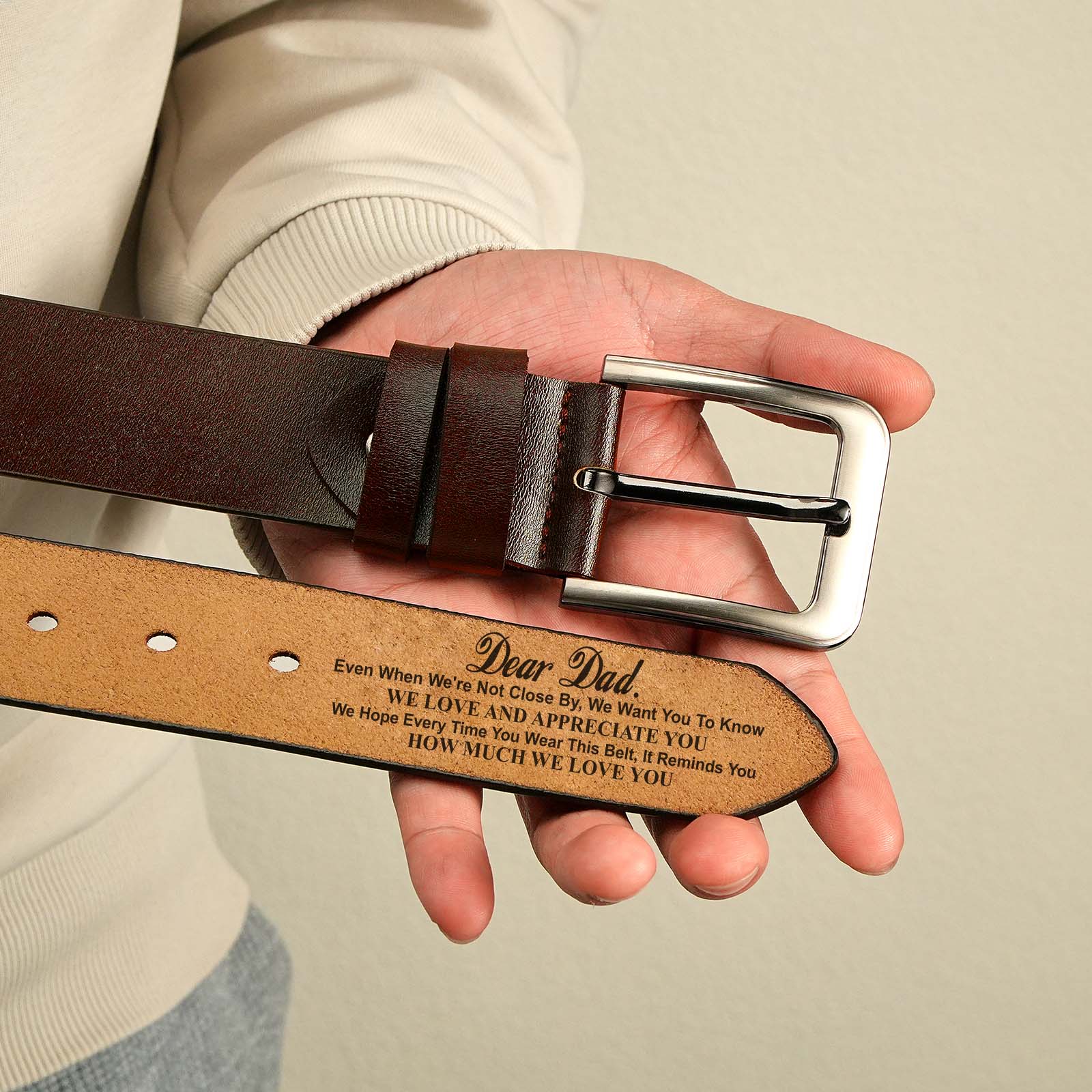 Belt Reminder We Love You For Dad - Personalised Engraved Leather Belt
