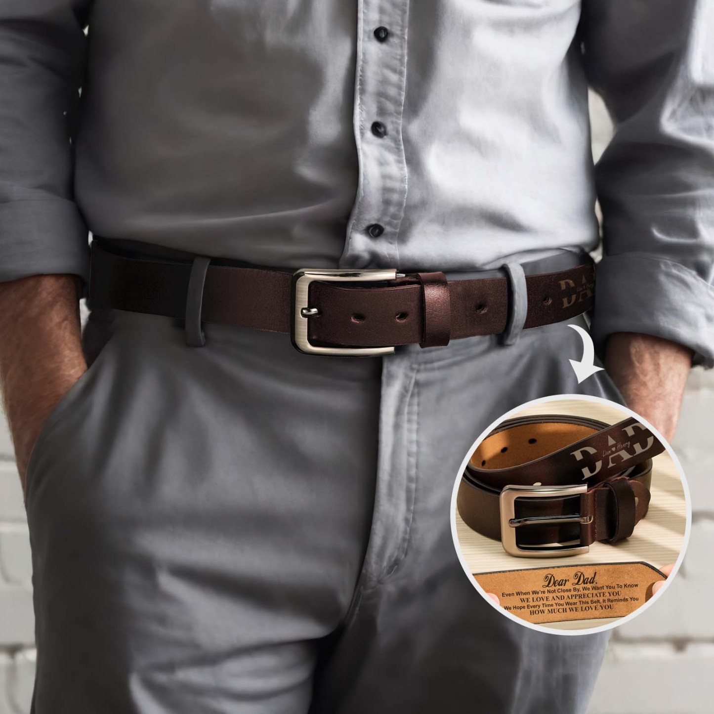 Belt Reminder We Love You For Dad - Personalised Engraved Leather Belt