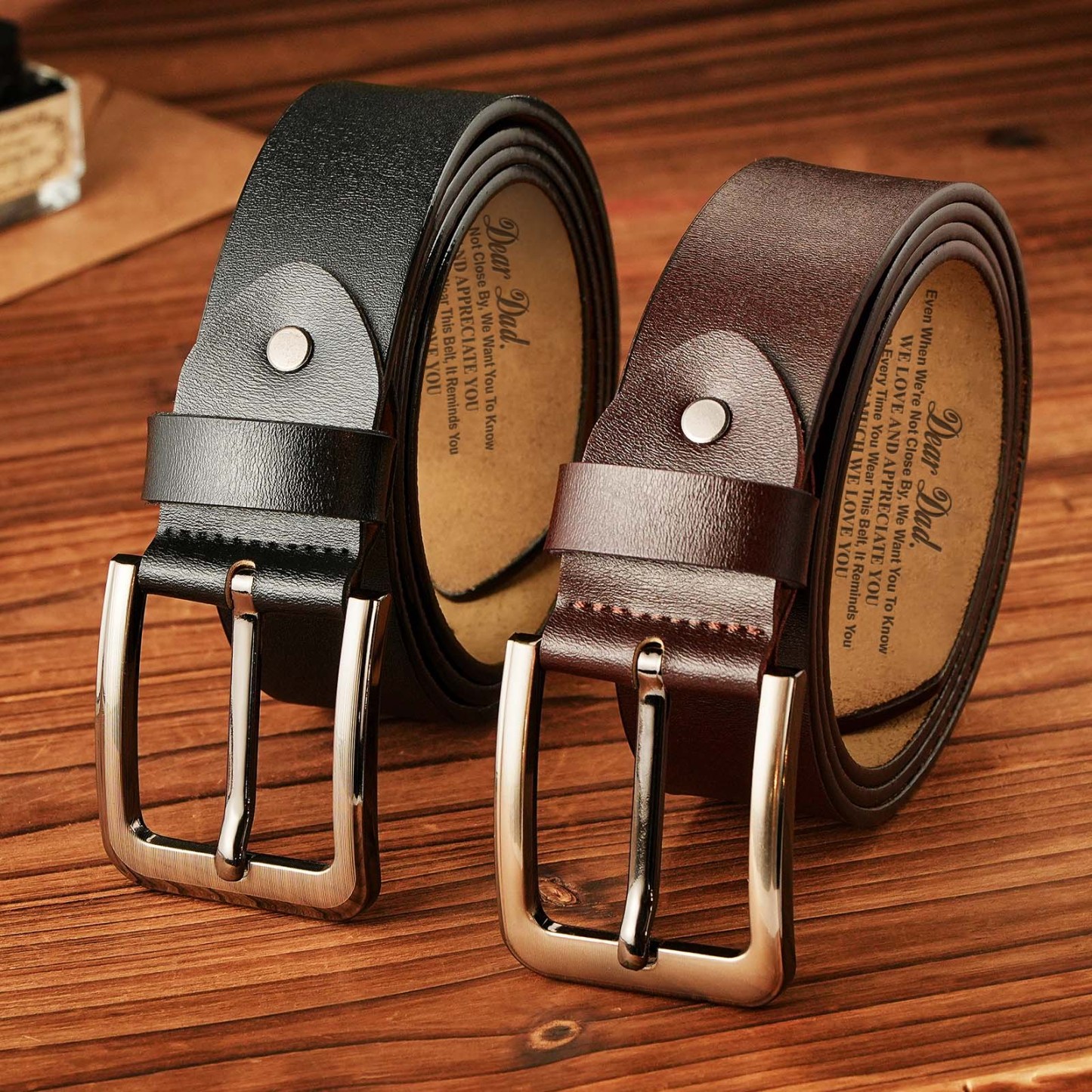 Belt Reminder We Love You For Dad - Personalised Engraved Leather Belt