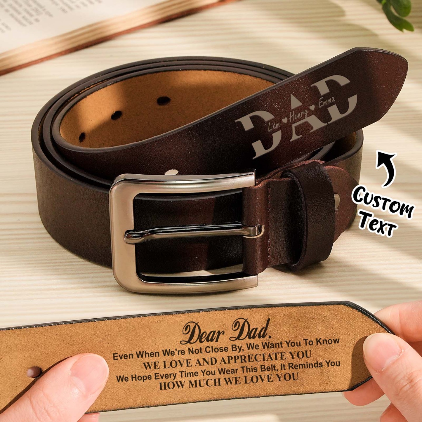 Belt Reminder We Love You For Dad - Personalised Engraved Leather Belt