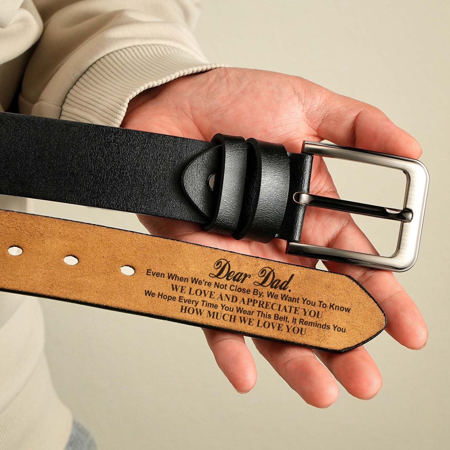 Belt Reminder We Love You For Dad - Personalised Engraved Leather Belt