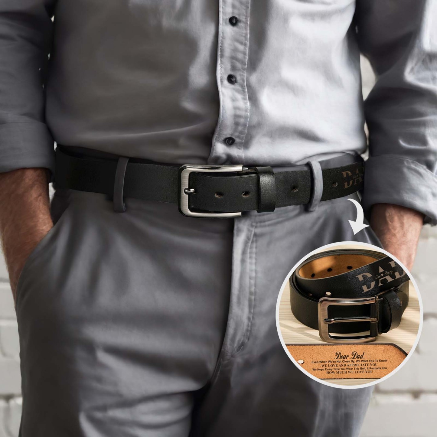 Belt Reminder We Love You For Dad - Personalised Engraved Leather Belt