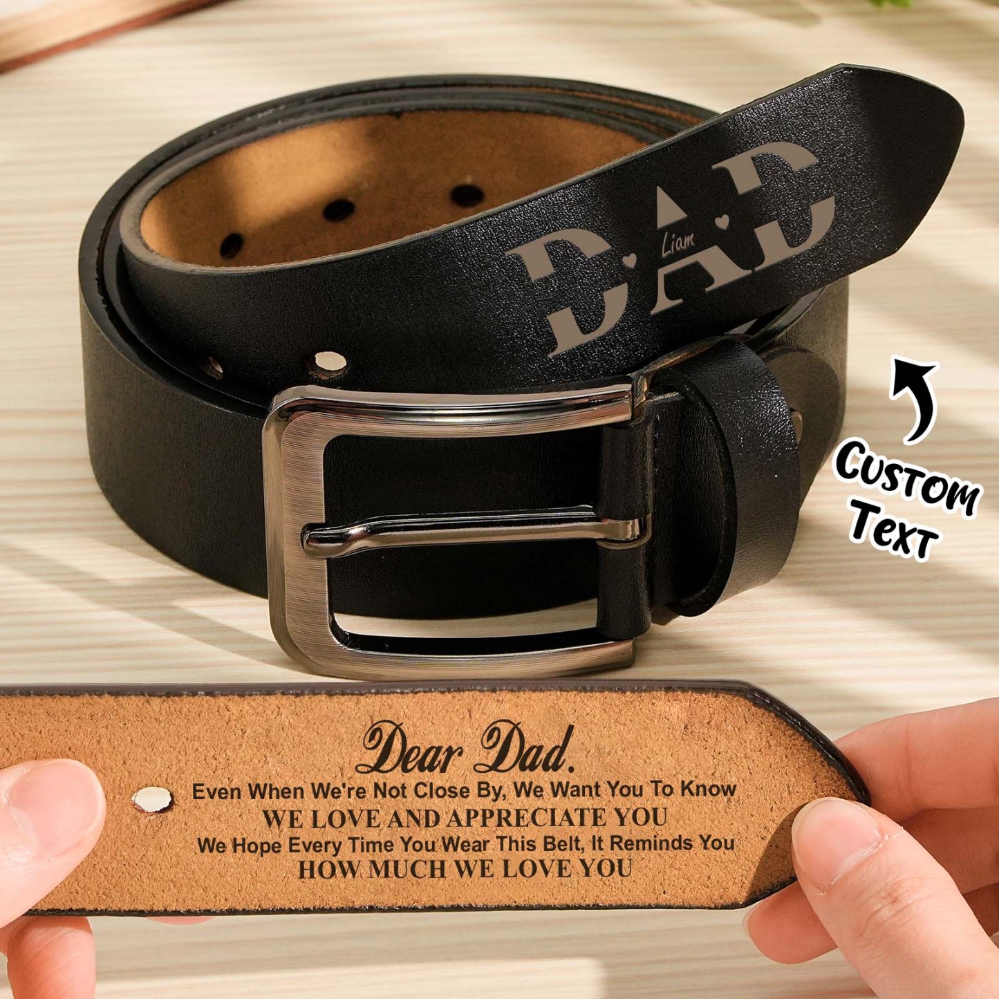 Belt Reminder We Love You For Dad - Personalised Engraved Leather Belt