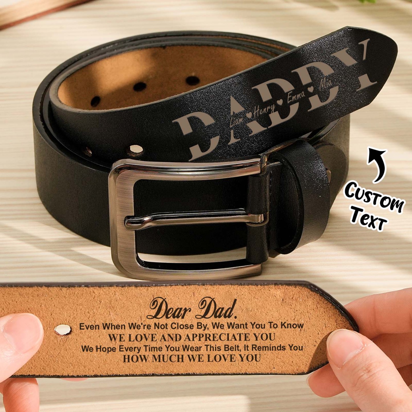 Belt Reminder We Love You For Dad - Personalised Engraved Leather Belt
