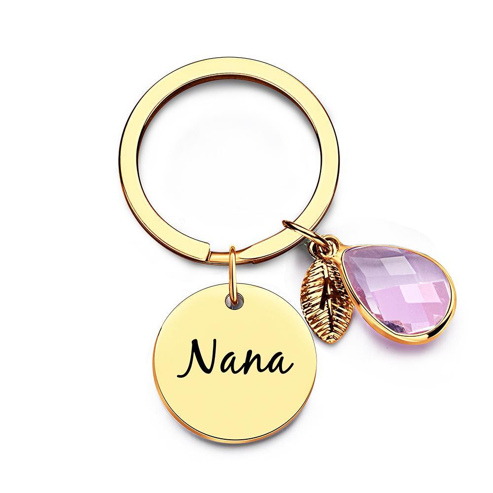 Custom Engraved Birthstone Keychain Leaf Delicate Gifts - CustomPhotoWallet