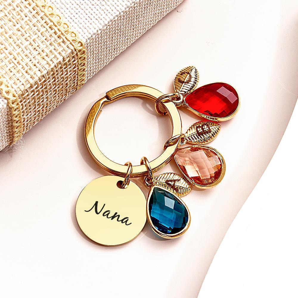 Custom Engraved Birthstone Keychain Leaf Delicate Gifts - CustomPhotoWallet