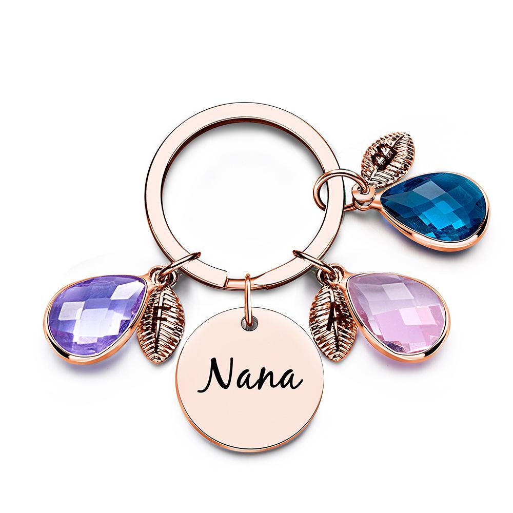 Custom Engraved Birthstone Keychain Leaf Delicate Gifts - CustomPhotoWallet