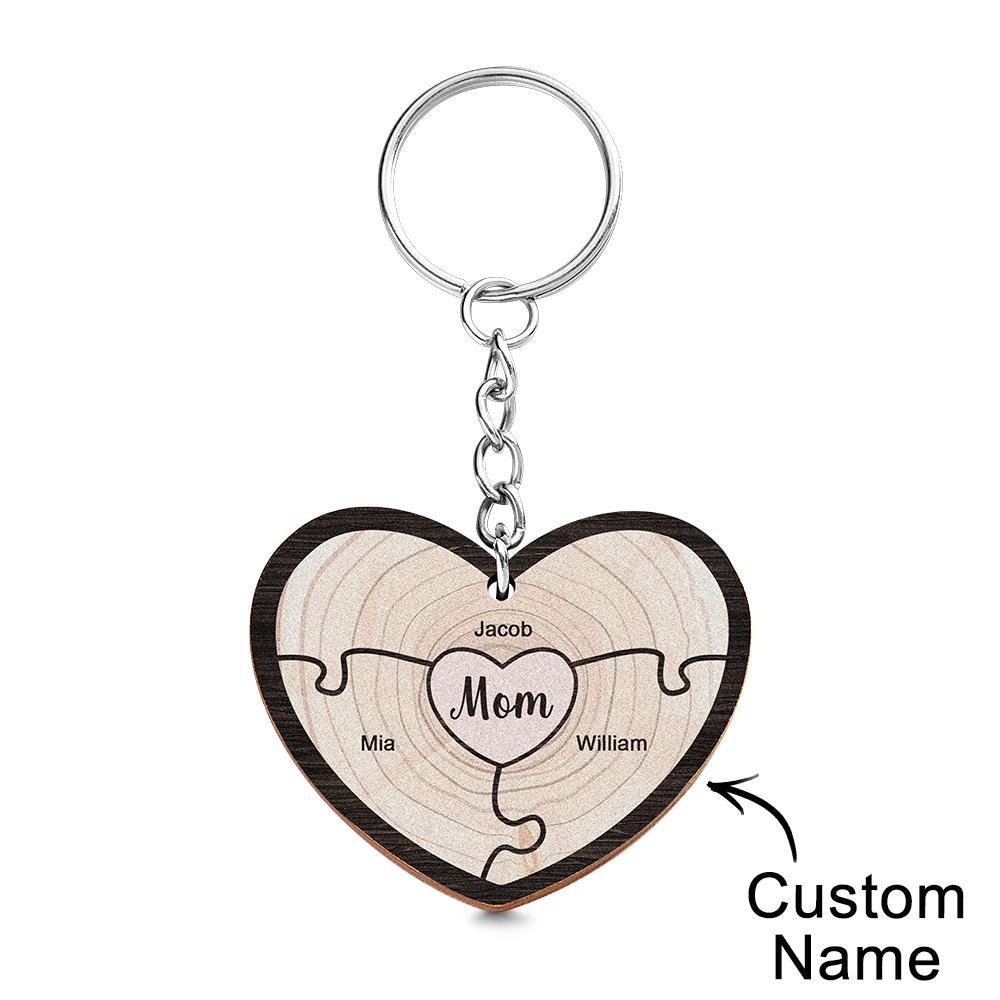 Custom Engraved Keychain Wooden Heart Creative Puzzle Gifts for Grandma - CustomPhotoWallet