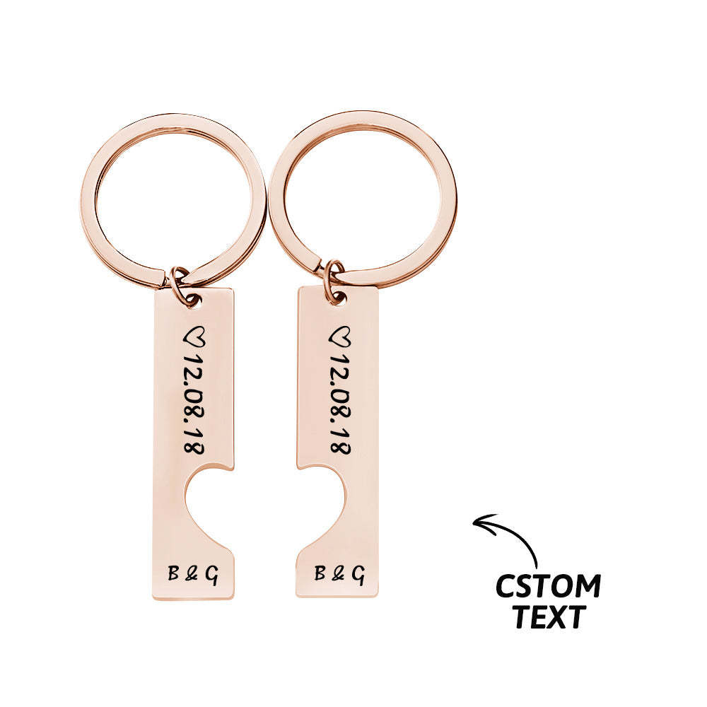Couple Keychain Set Heart Custom Keychain Personalized 2pcs Matching Keyring Gift for Him - CustomPhotoWallet