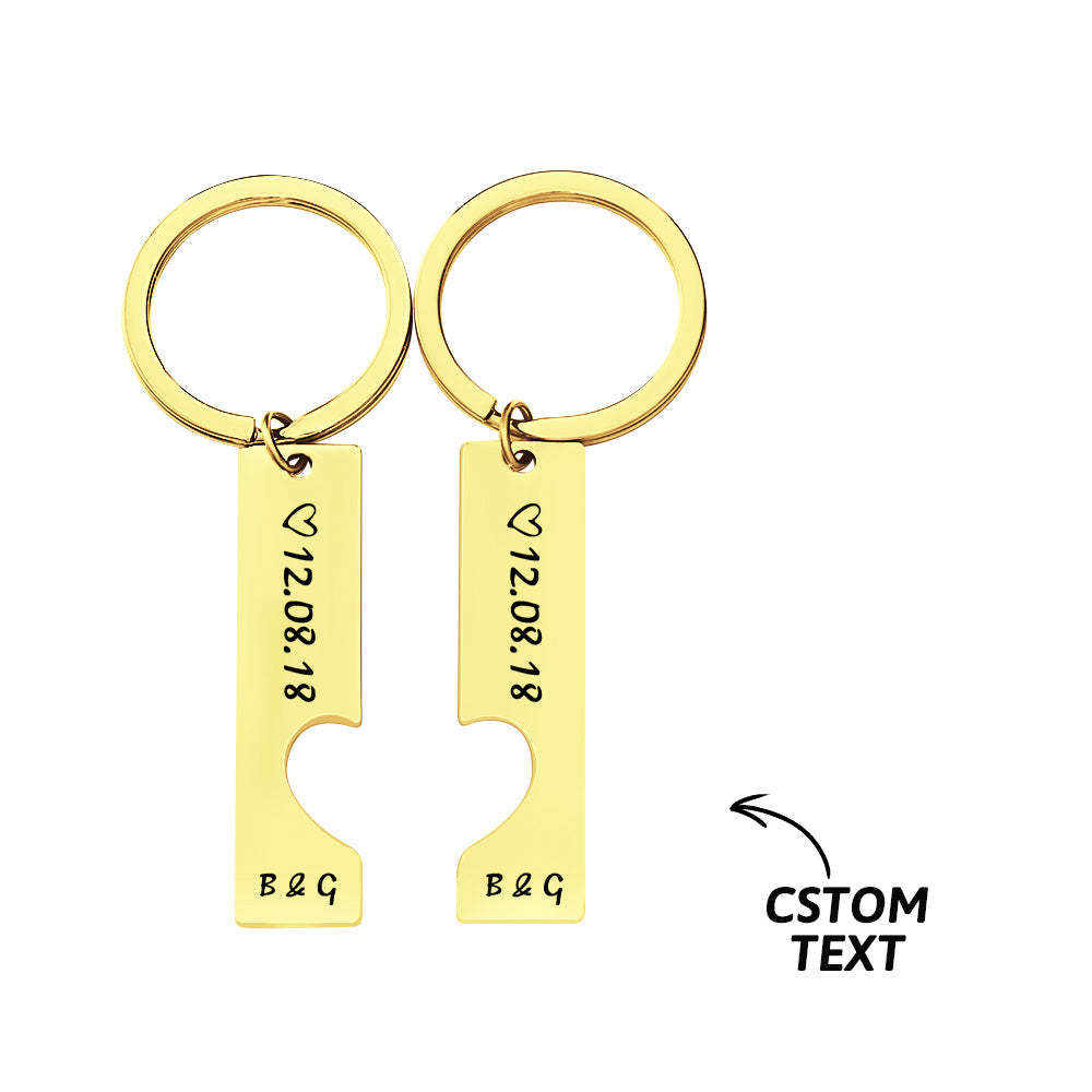 Couple Keychain Set Heart Custom Keychain Personalized 2pcs Matching Keyring Gift for Him - CustomPhotoWallet
