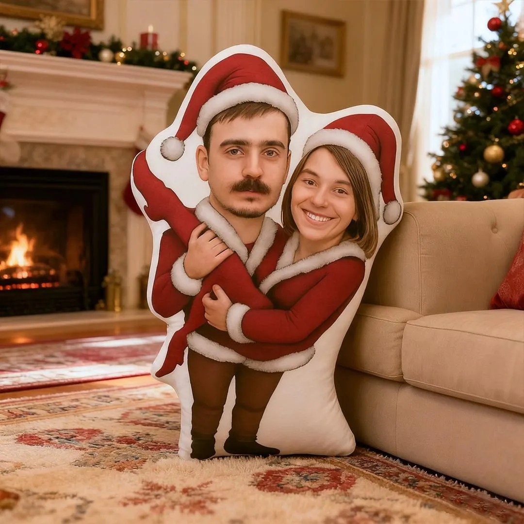 Custom Christmas Couple Pillow, Personalized Face Pillow, Funny Elf Santa Claus Body Cushion, Holiday Gift for Him Her, Xmas Decor - 