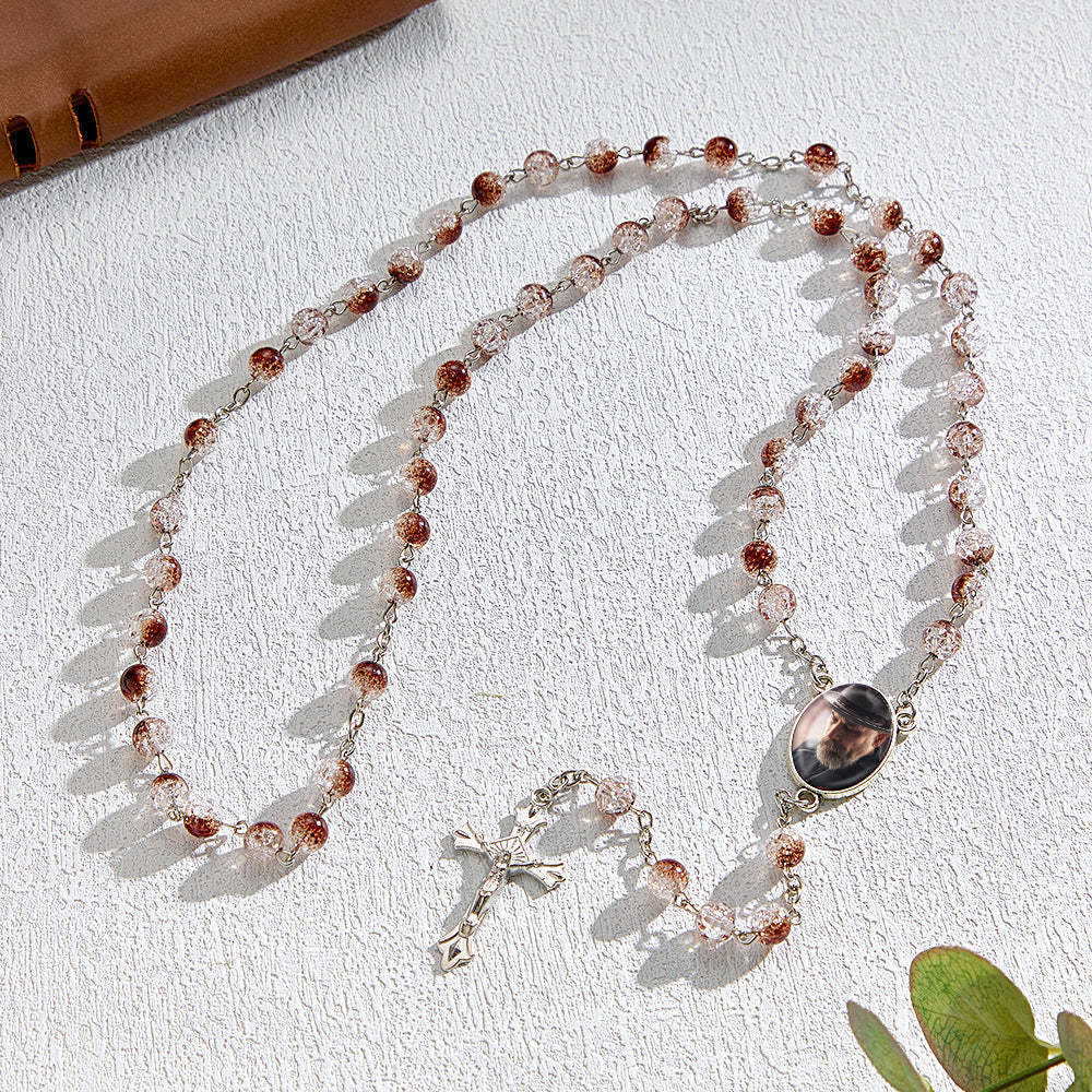 Custom Rosary Beads Cross Necklace Personalized Acrylic Explosion Beads Necklace with Photo - Myphotowallet