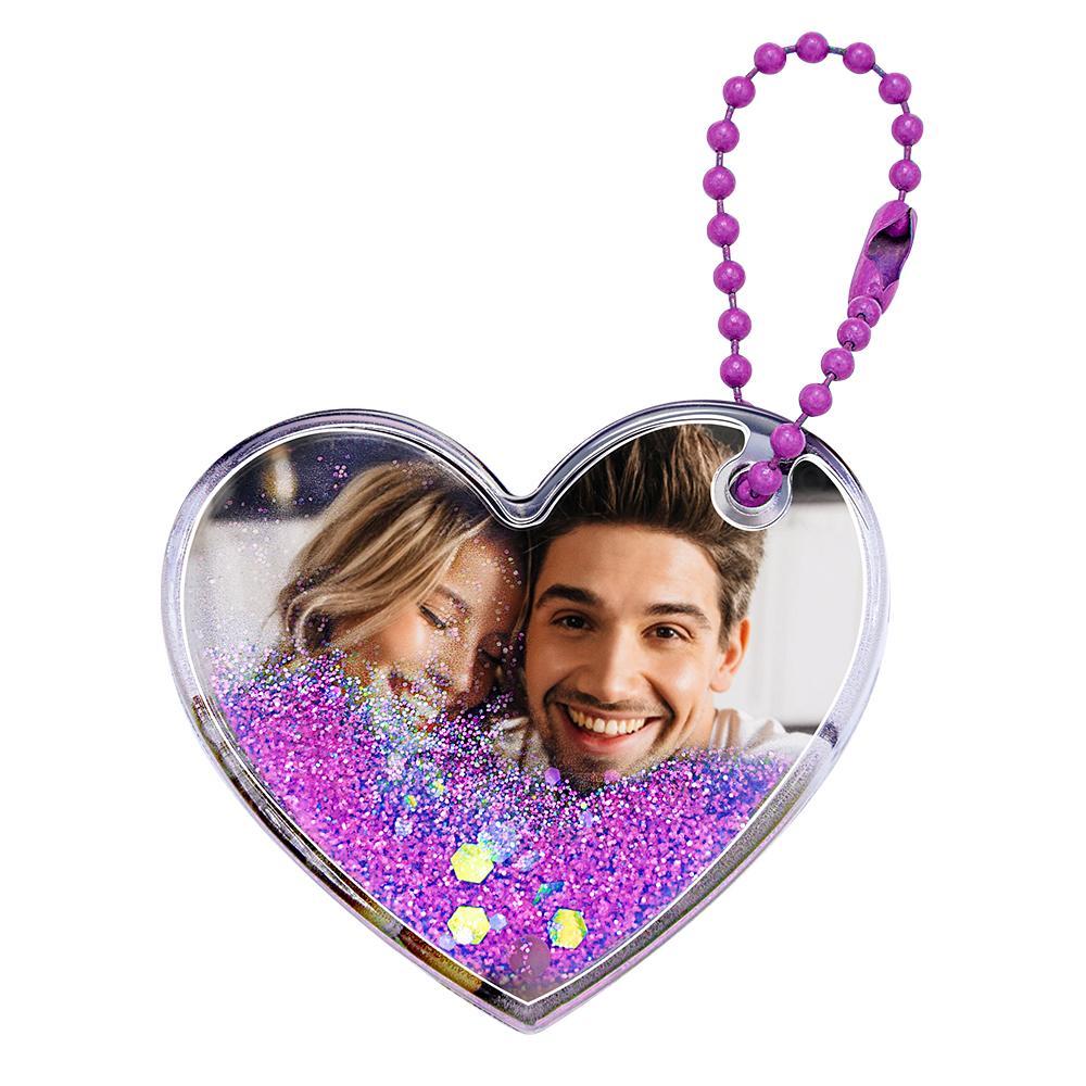 Custom Photo Keychain Heart Shape with Quicksand Gifts for Her - CustomPhotoWallet