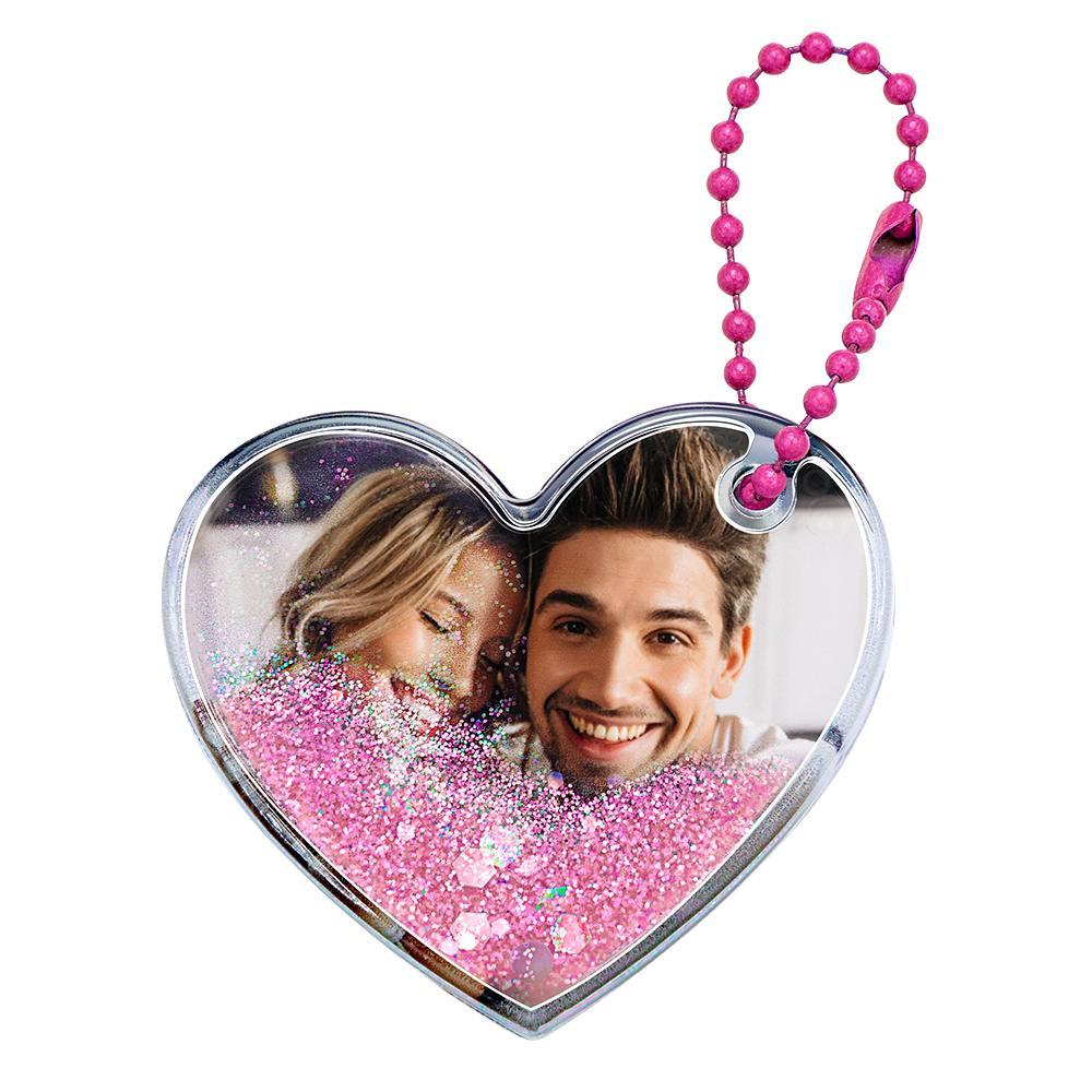 Custom Photo Keychain Heart Shape with Quicksand Gifts for Her - CustomPhotoWallet