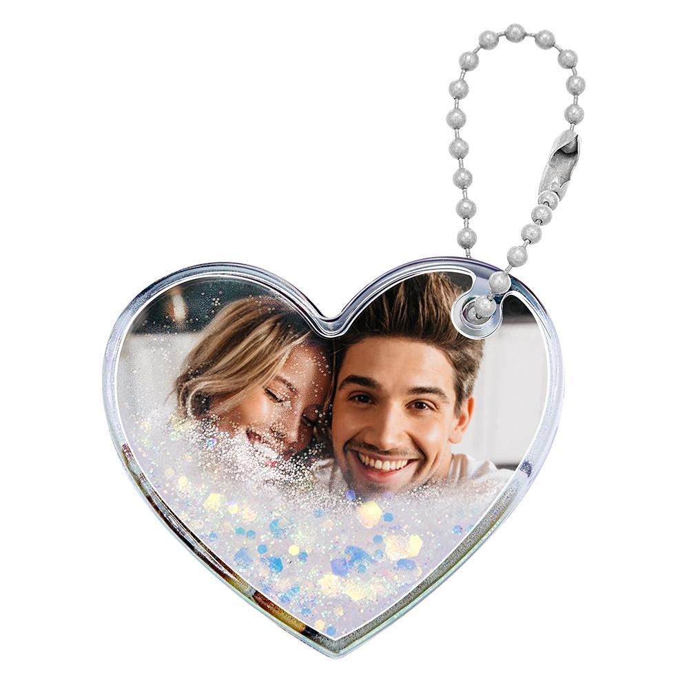 Custom Photo Keychain Heart Shape with Quicksand Gifts for Her - CustomPhotoWallet